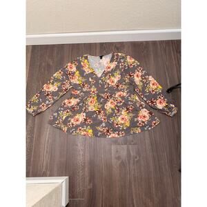 V-Neck Baby Doll Floral Blouse